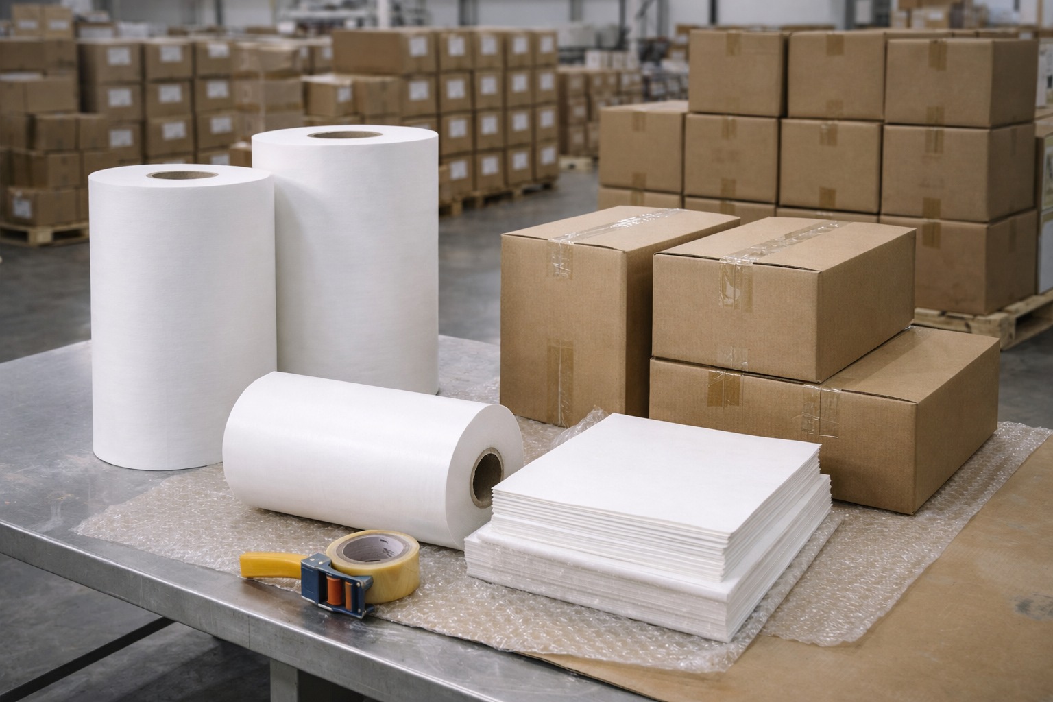 Baking Paper Jumbo Rolls Large baking paper jumbo rolls prepared for converting in a modern factory workshop