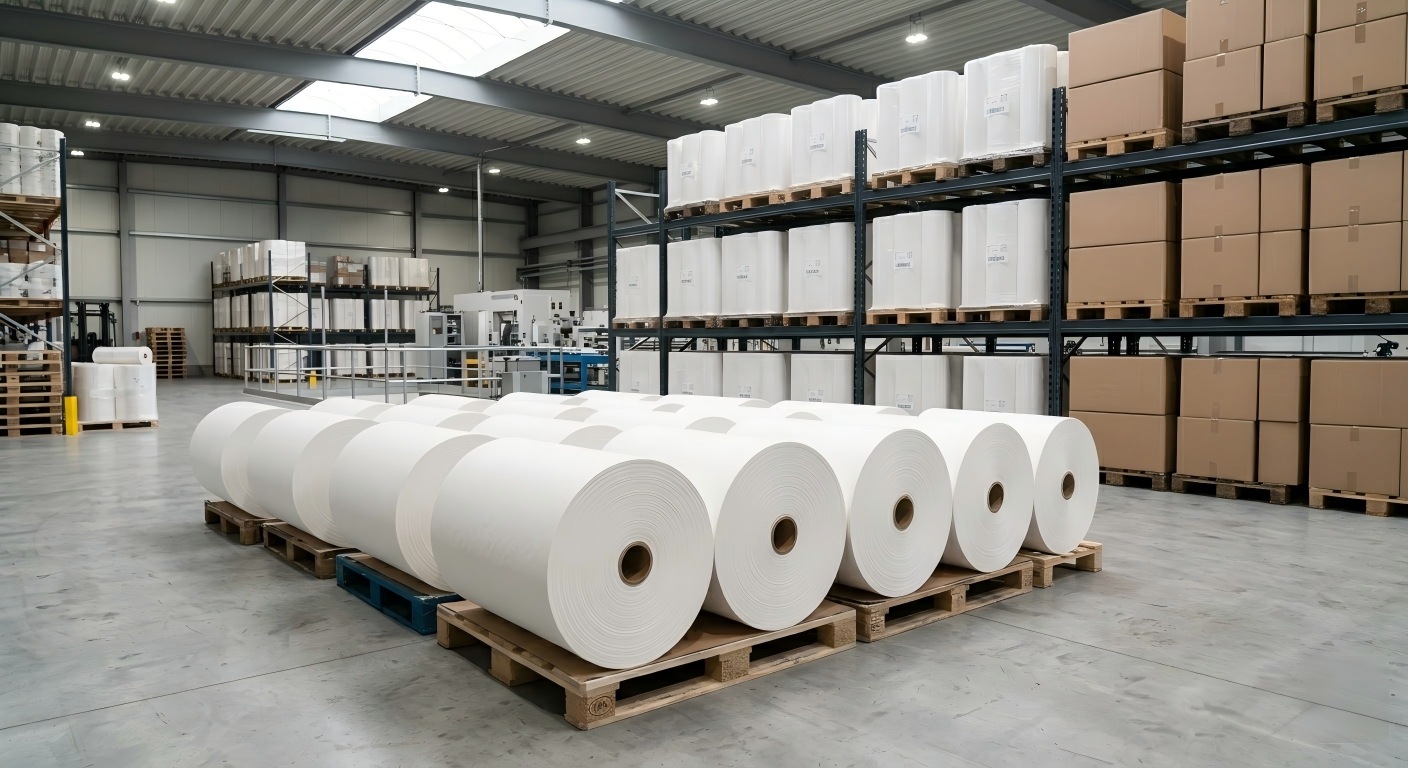 Baking Paper Supplier in China Baking paper supplier in China with white paper rolls in a clean warehouse