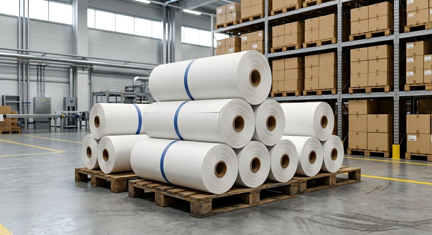 Parchment Paper Jumbo Rolls Large parchment paper jumbo rolls prepared for converting in a clean workshop