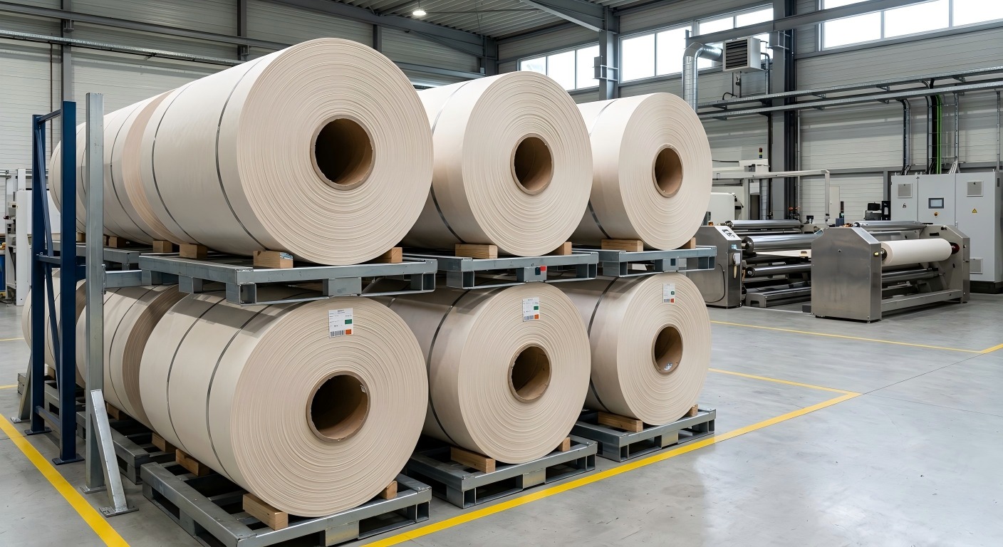 Baking Paper Jumbo Rolls Large baking paper jumbo rolls in a clean converting workshop