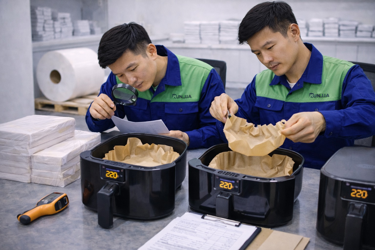 air fryer liner curling 220c fiber grain direction machine cross rotary die cut 2026