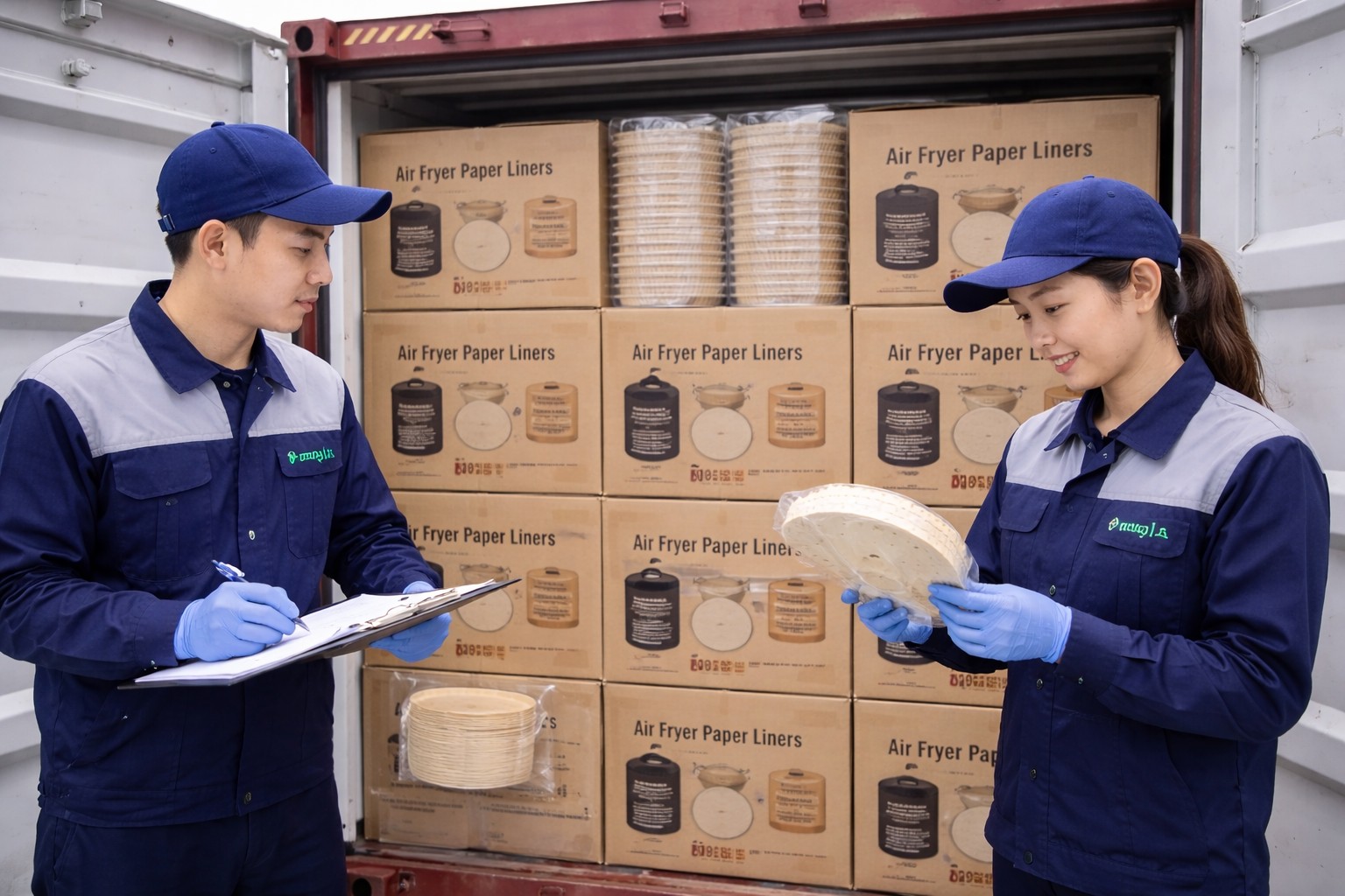 Air fryer paper liner OEM 40HQ container loading quality check Runjia Qingdao port 2026