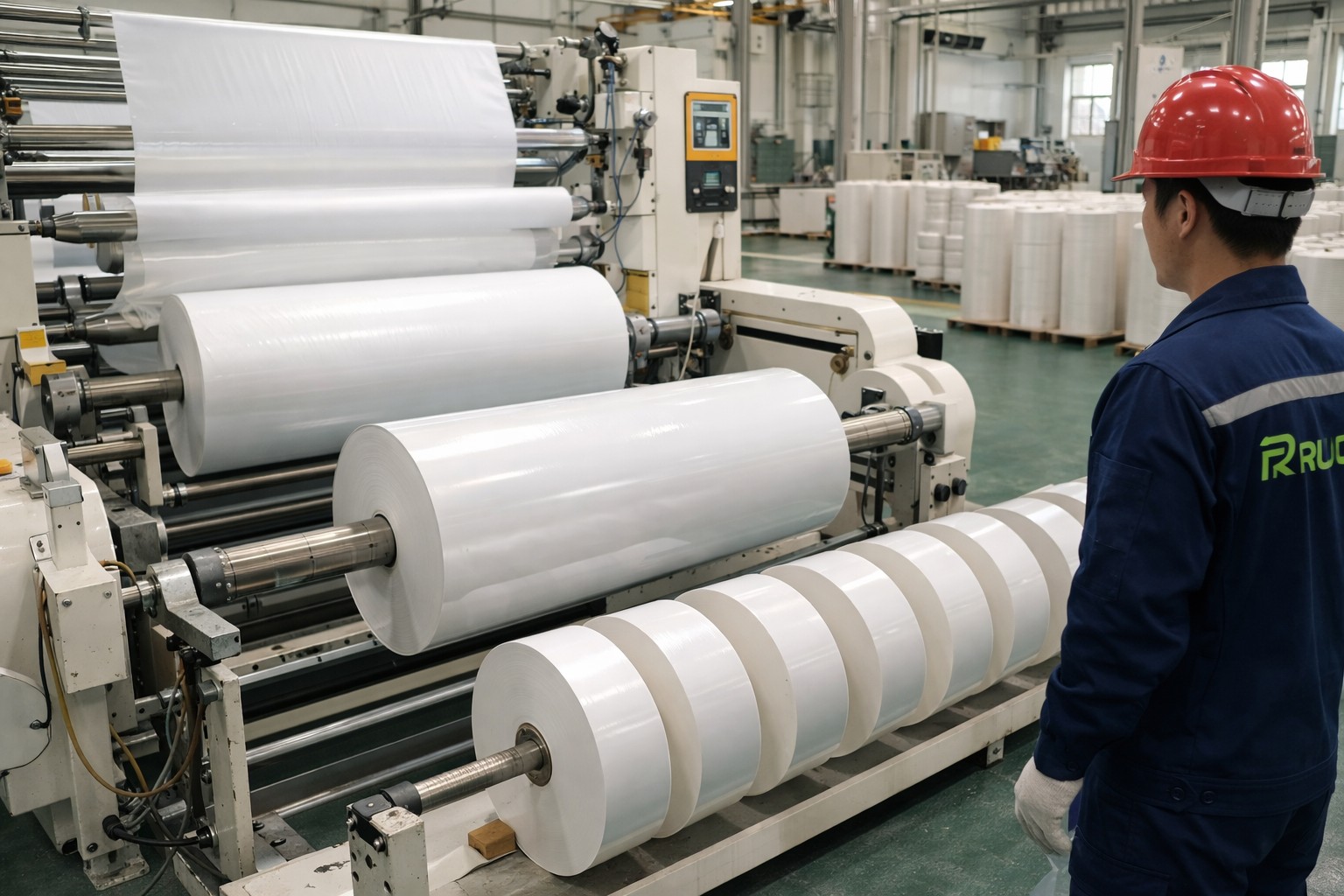 Baking paper production workshop with silicone coating and slitting machines at Runjia Shandong factory