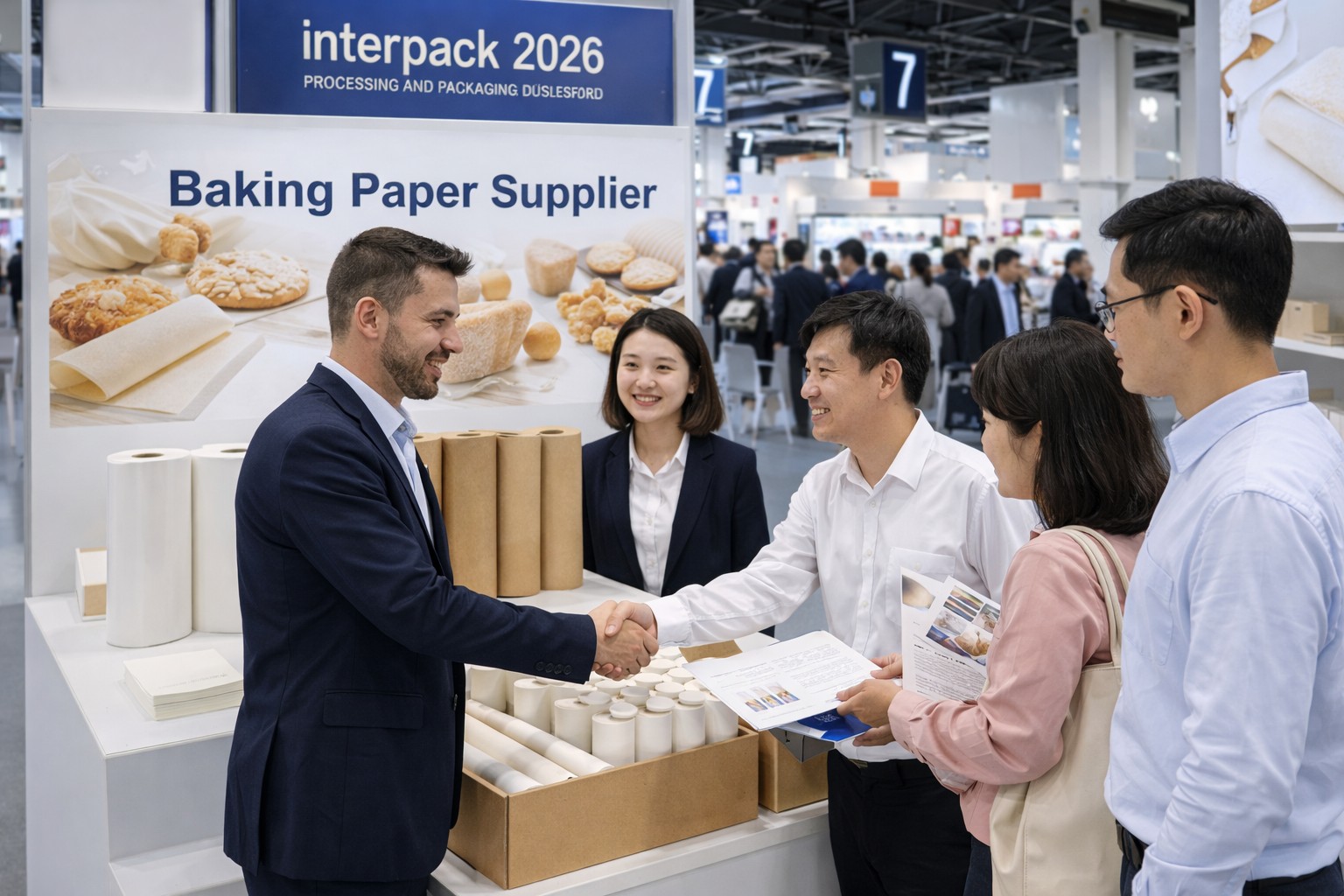 Baking paper sourcing buyers visiting Interpack 2026 exhibition booth in Dusseldorf