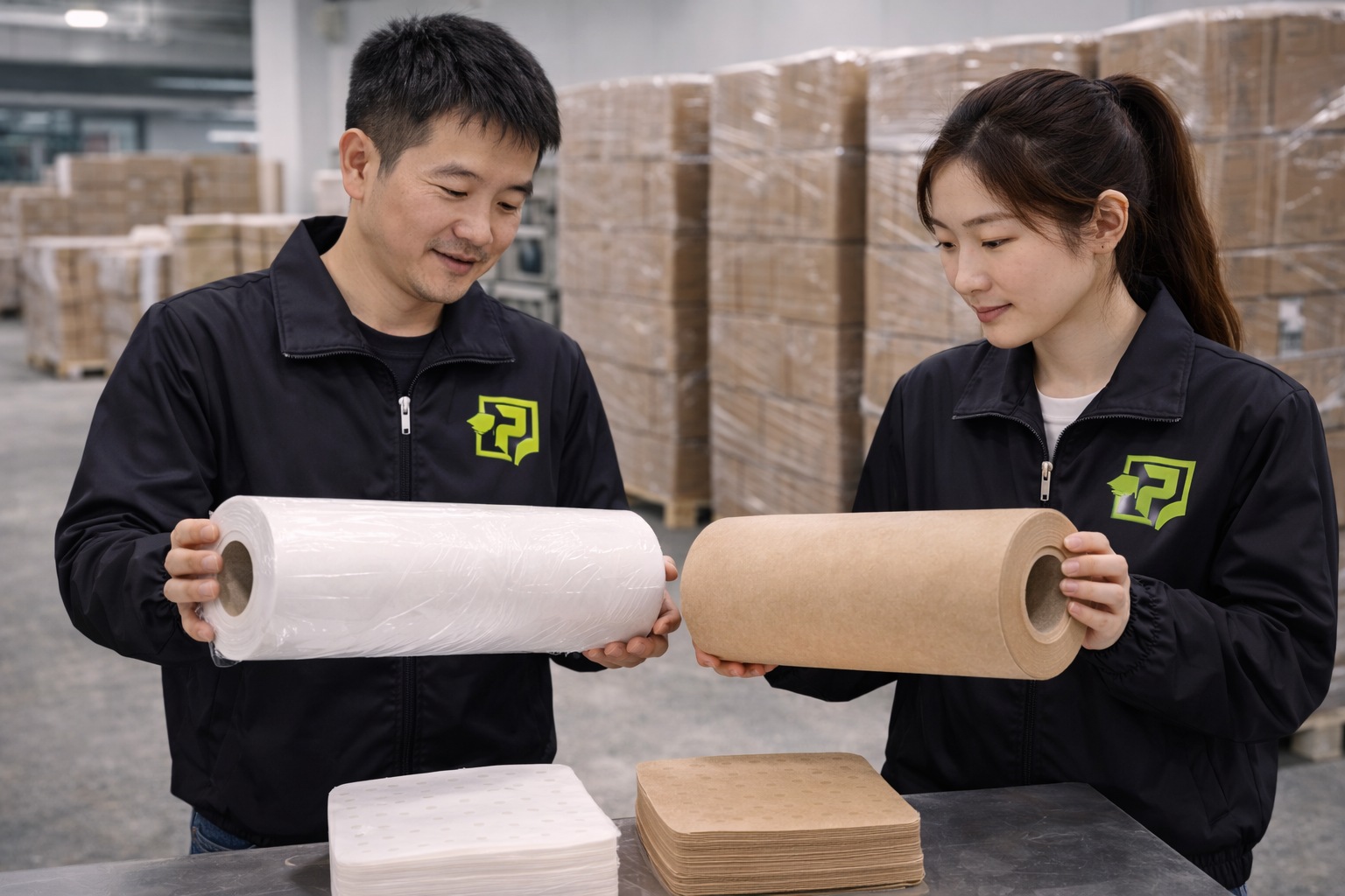baking paper supplier bleached white and unbleached brown rolls side by side comparison