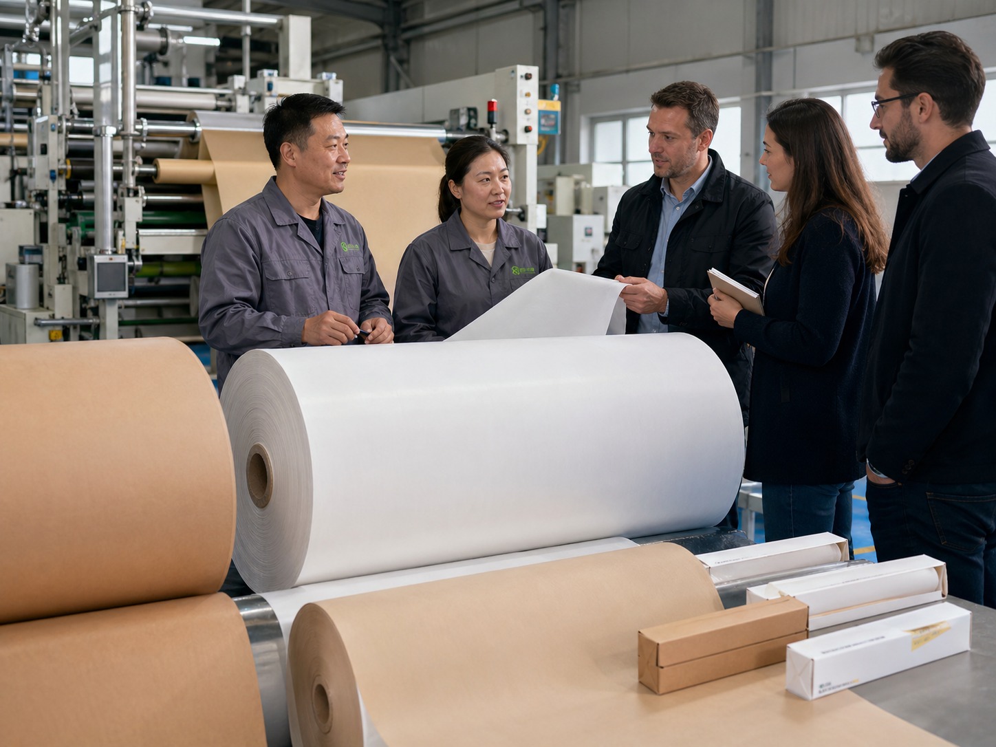 Direct factory distributor wholesale comparison foreign buyers touring Runjia coating line and base paper rolls