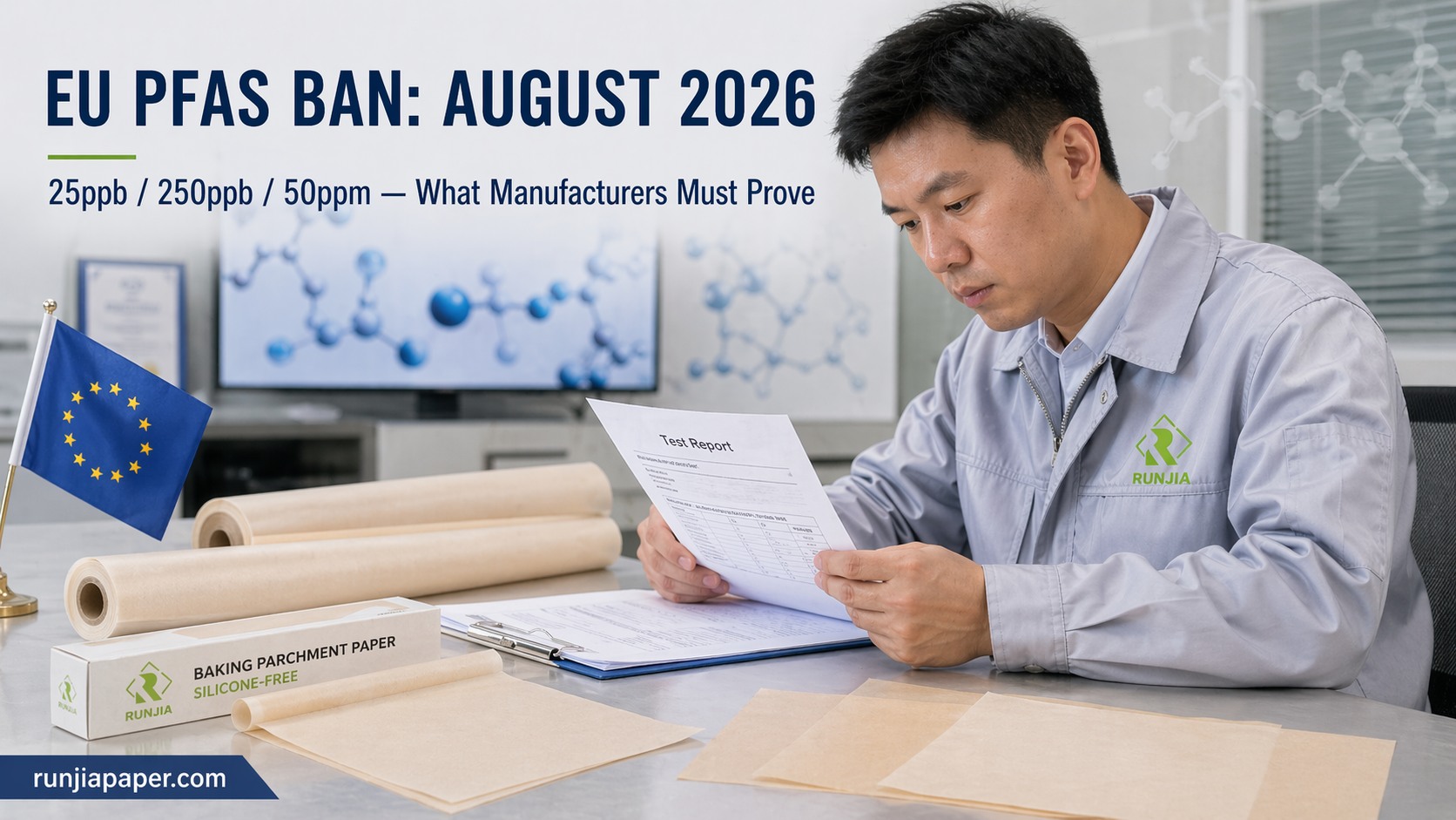 EU PFAS ban August 2026 baking paper manufacturer compliance 25ppb 250ppb 50ppm what manufacturers must prove