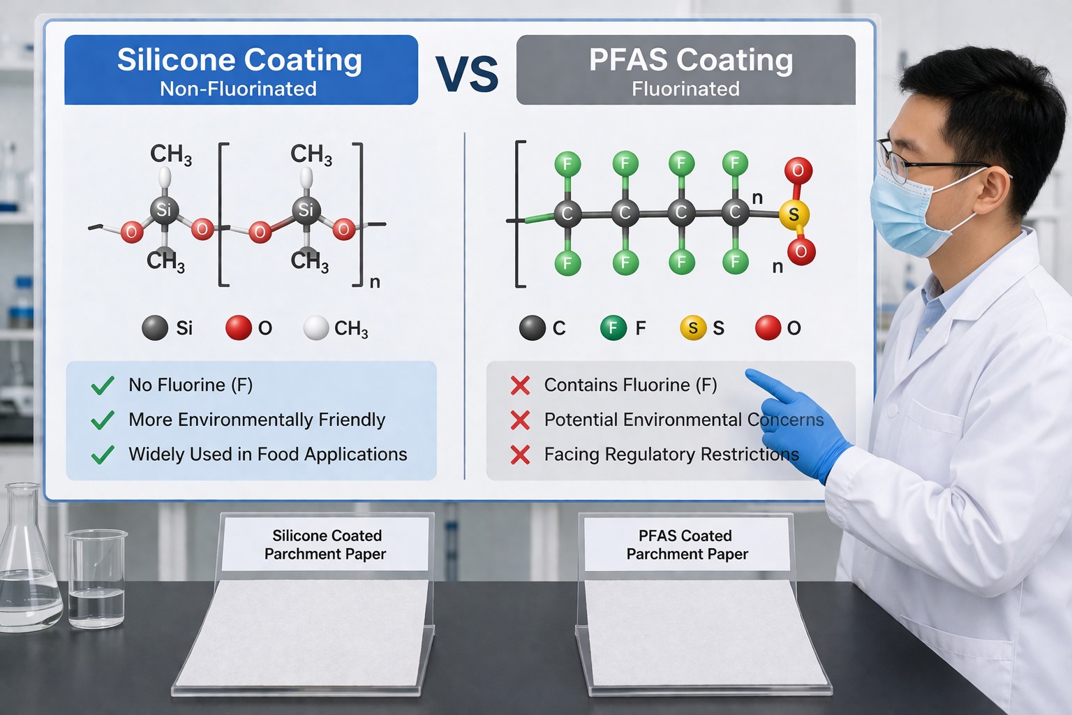 parchment paper supplier coating comparison silicone quilon wax molecular structure