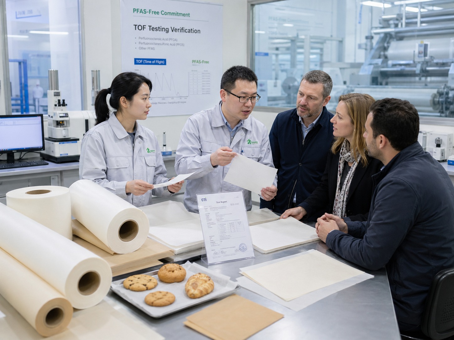 PFAS-free manufacturer SGS TOF testing verification with PFOA PFOS analysis report and product samples