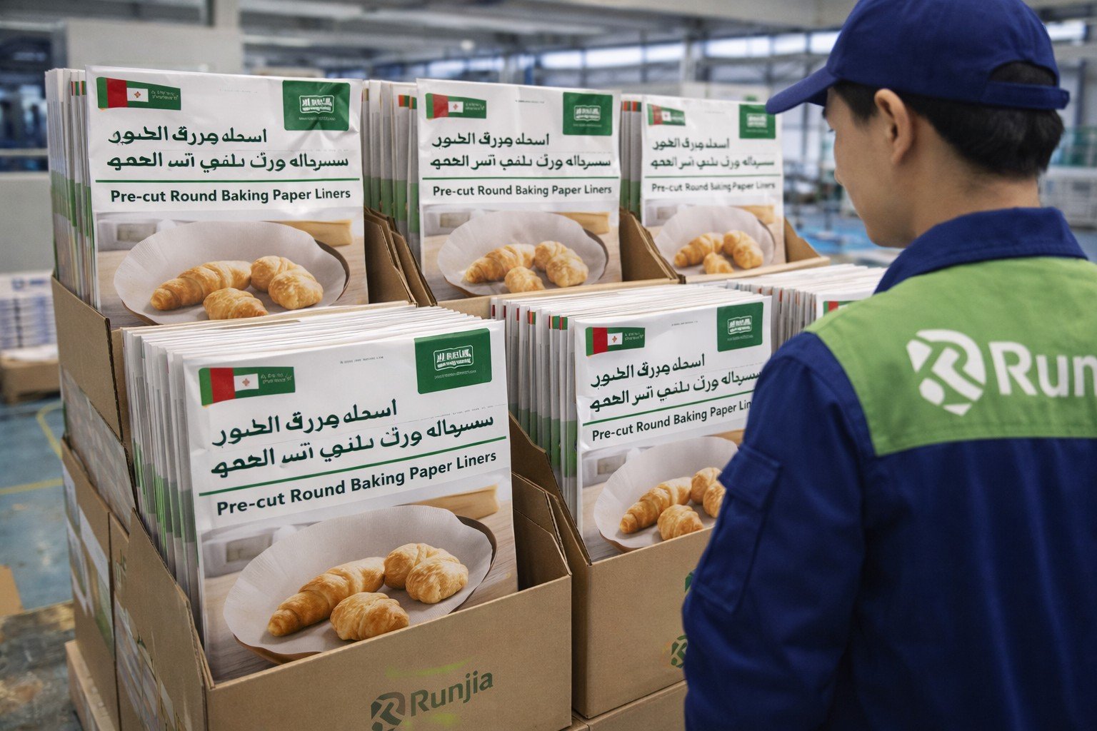 Pre-cut round baking paper liners with Arabic packaging for UAE and Saudi Arabia retail market