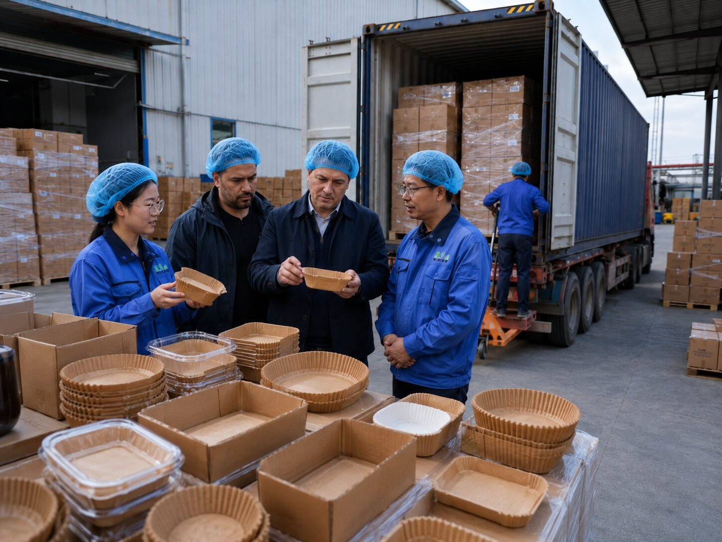 Air fryer paper liner manufacturer 40HQ container loading Qingdao port export Shandong