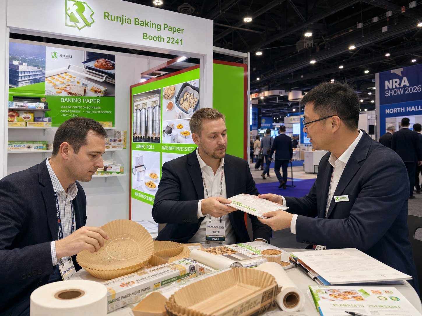 Chinese OEM baking paper supplier USA buyer meeting NRA Show 2026 Runjia booth 2241 sample handover