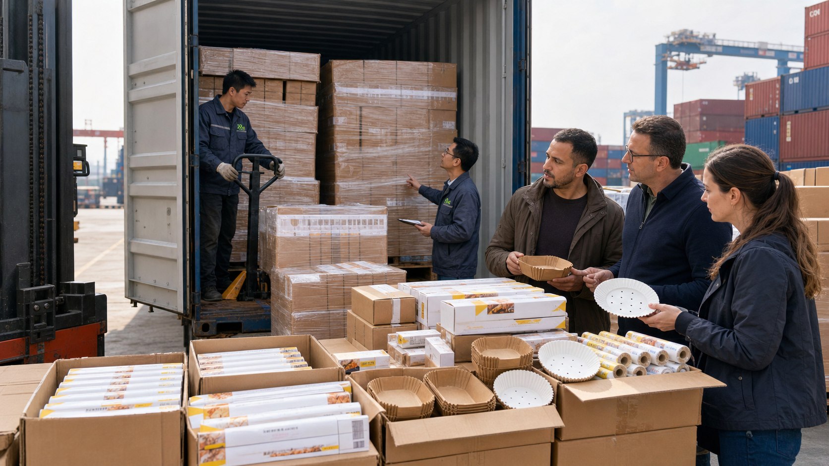 China OEM manufacturer private label 40HQ container loading at Qingdao port with mixed SKU pallets and US importer buyers