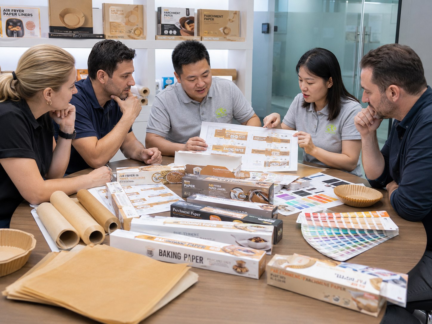 China OEM manufacturer private label artwork approval session with US buyers Pantone color matching foodservice paper