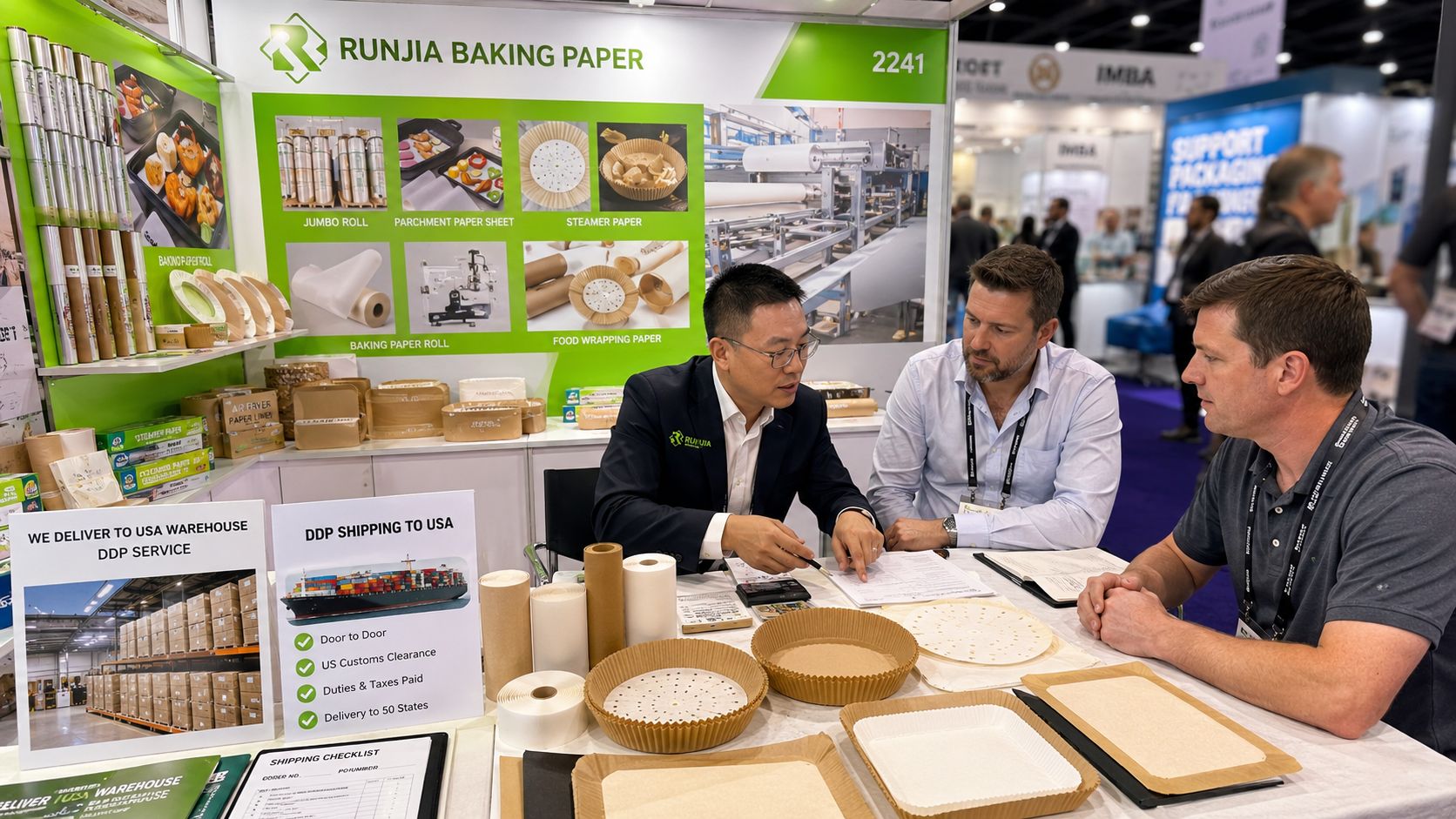 Questions ask baking paper supplier DDP shipping container NRA Show 2026 US warehouse logistics