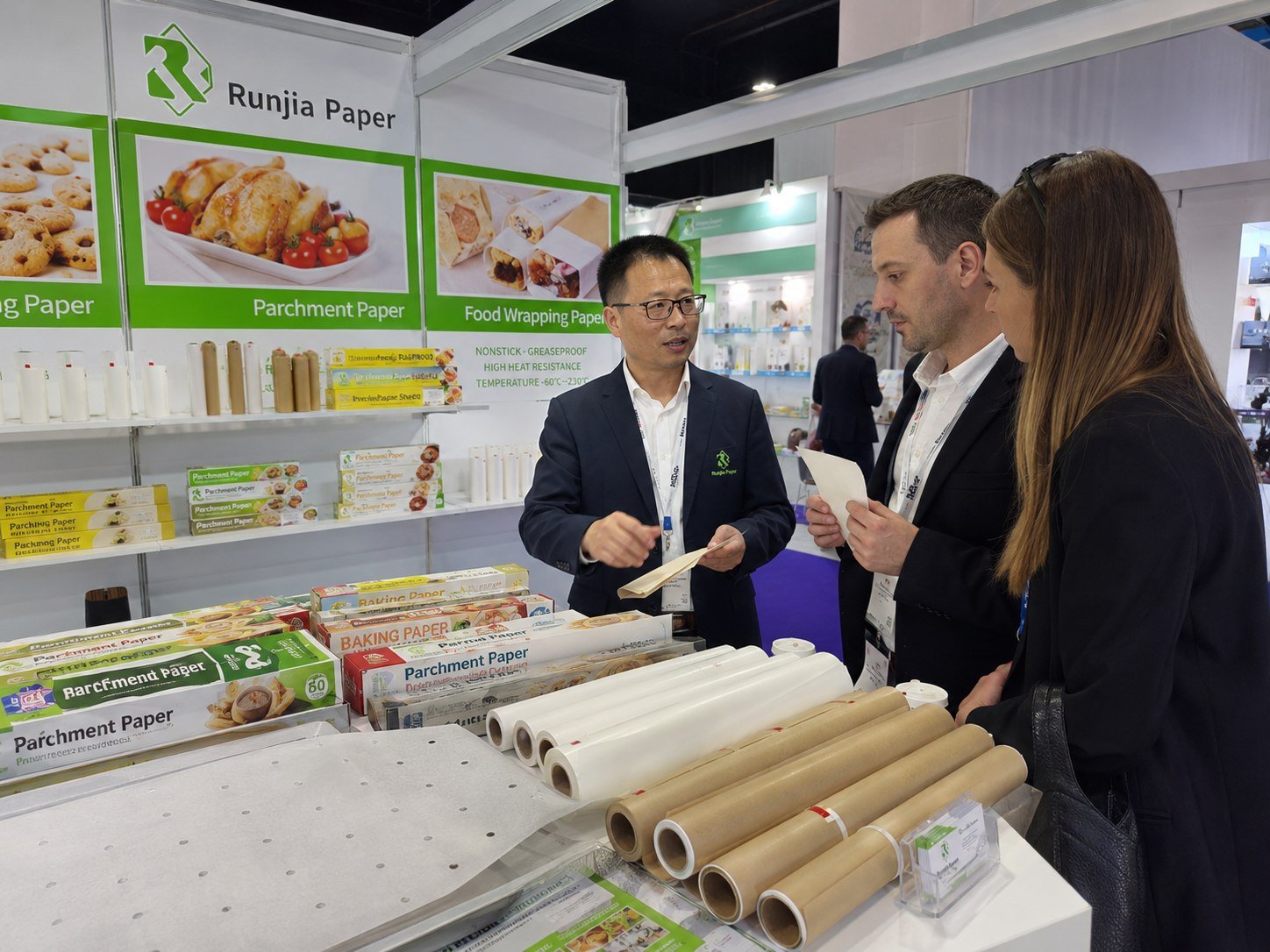 Runjia baking paper supplier booth at Dubai food packaging exhibition