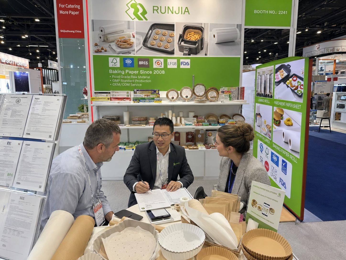 BRC certificate FDA compliance documents at NRA Show 2026 chinese baking paper supplier booth 2241