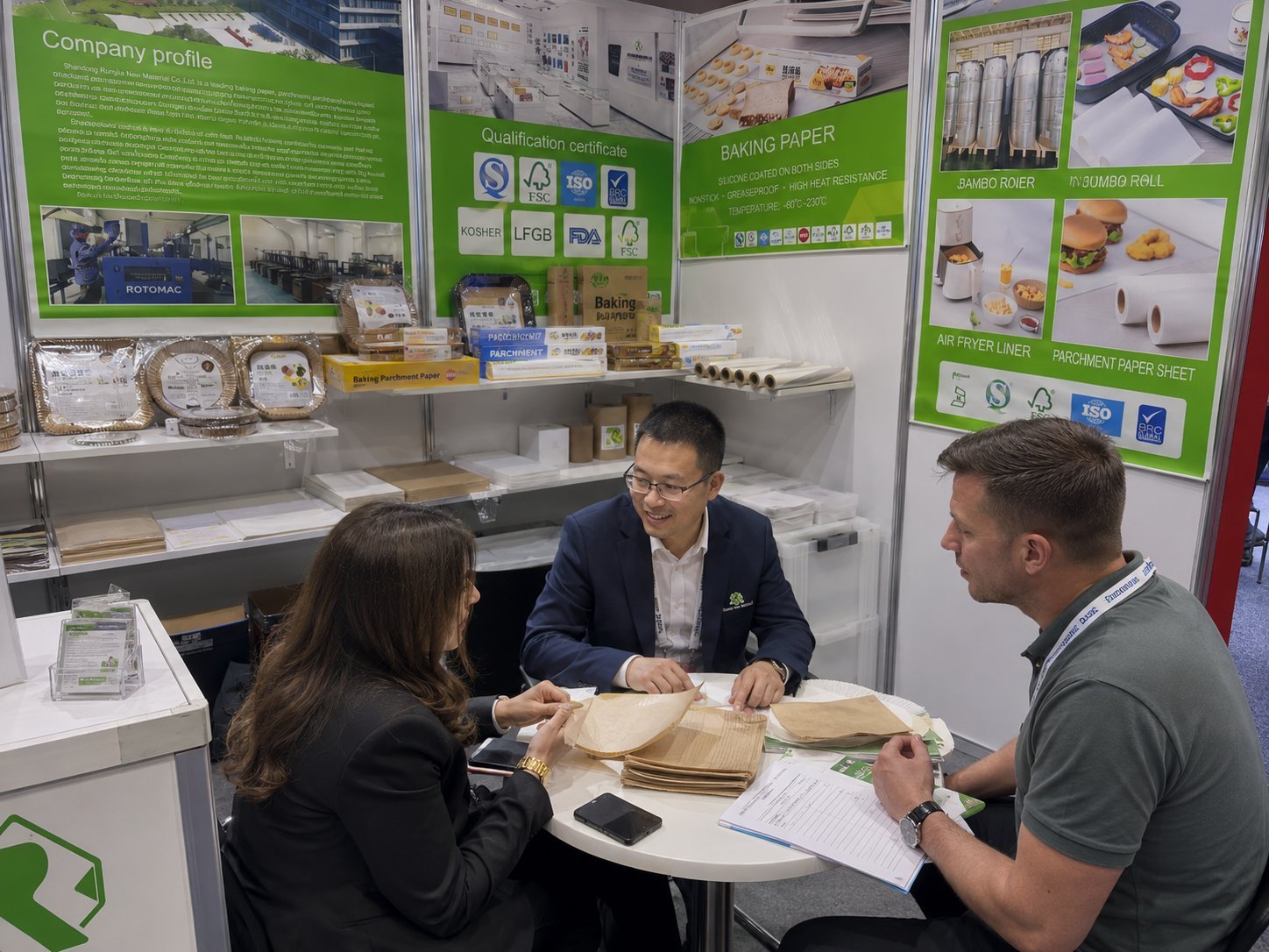 Custom cut baking paper sheets samples at NRA Show 2026 chinese baking paper supplier booth 2241