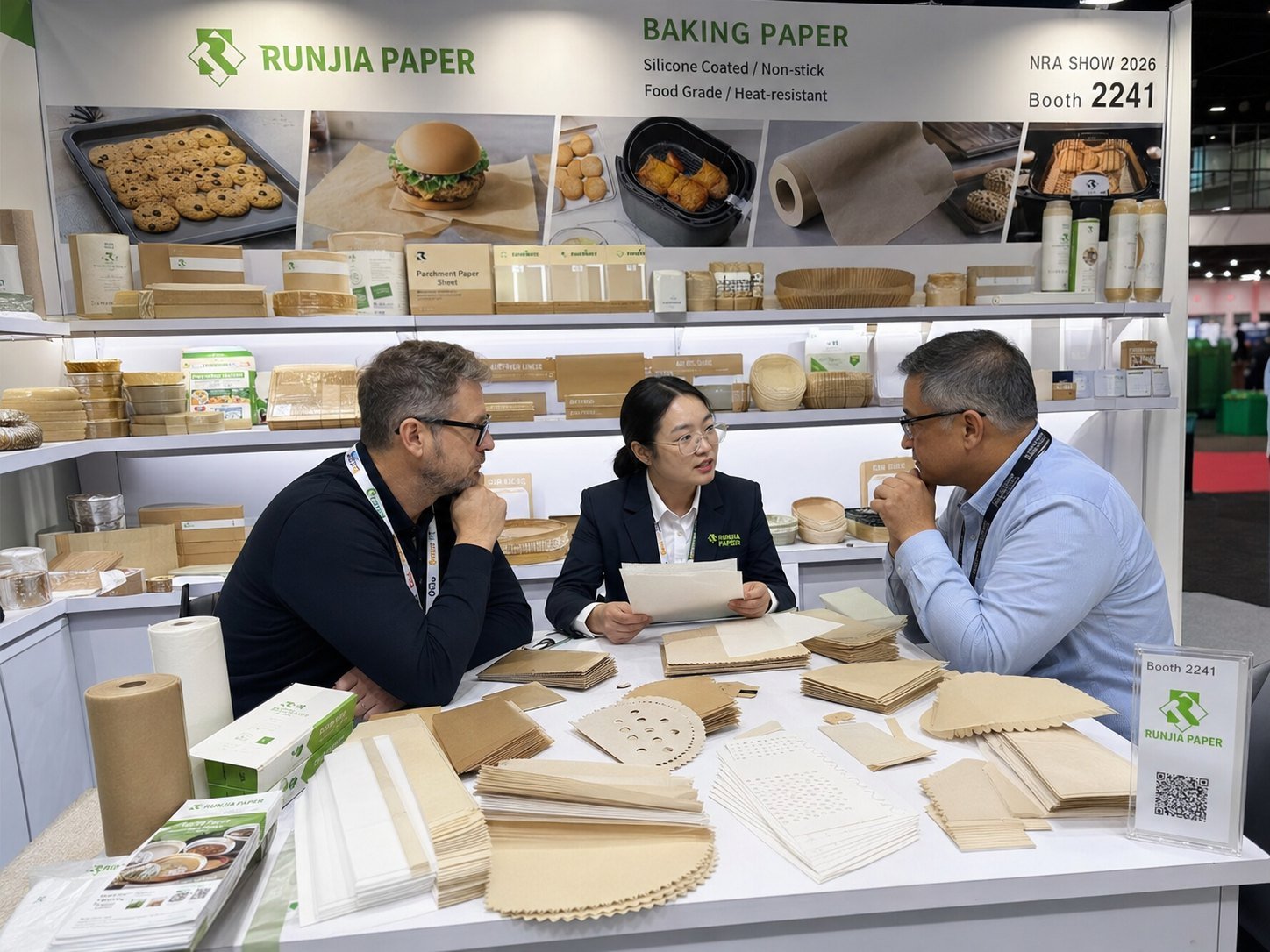 NRA Show 2026 McCormick Place exhibit floor chinese baking paper supplier booth 2241 Runjia team