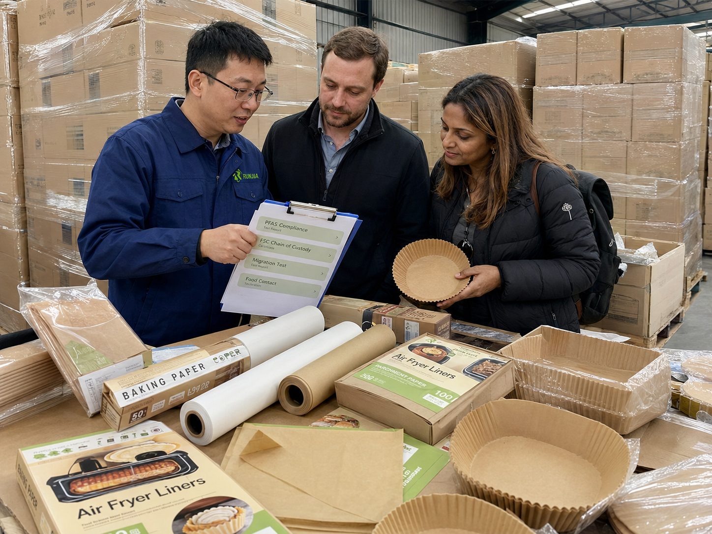 OEM food packaging supplier export pallets with unified PFAS and FSC documentation