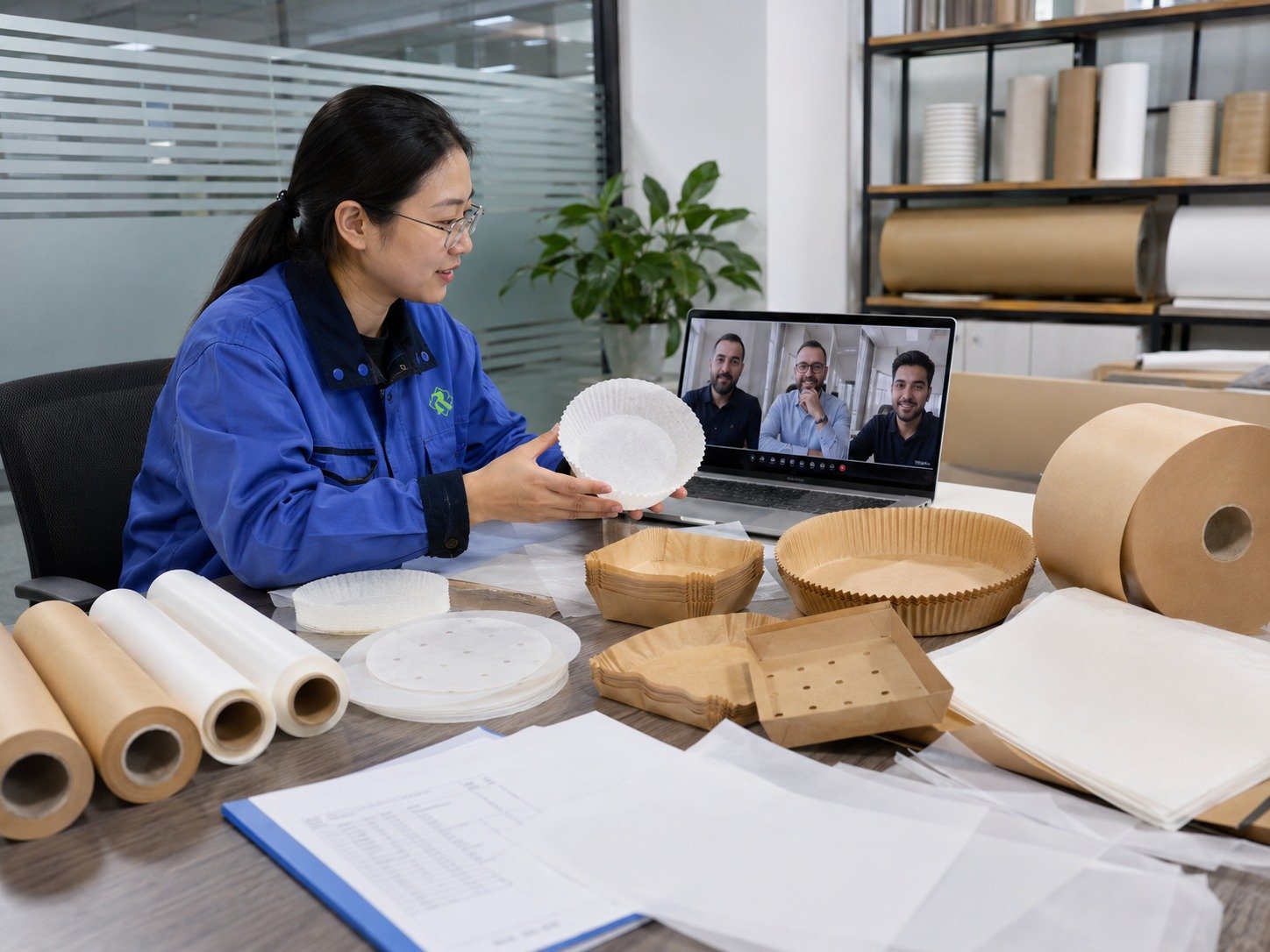 Online meeting for baking paper and air fryer paper buyers with Runjia Paper