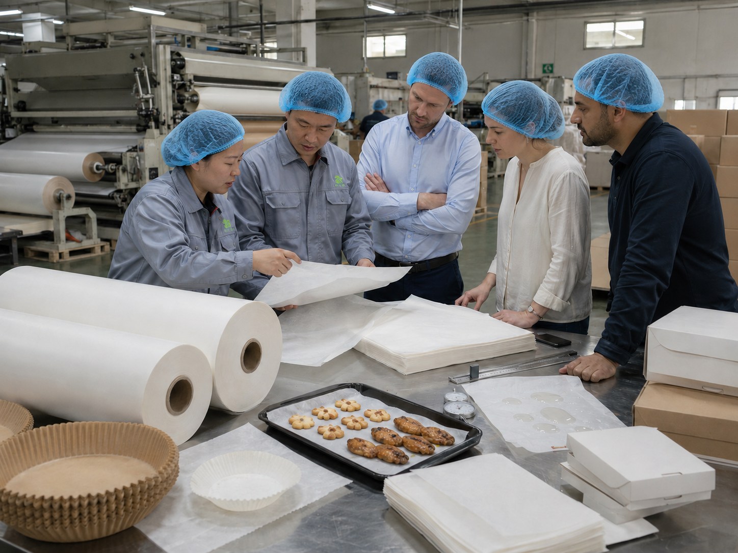Parchment paper factory quality control for coating heat resistance grease resistance cutting accuracy and packing