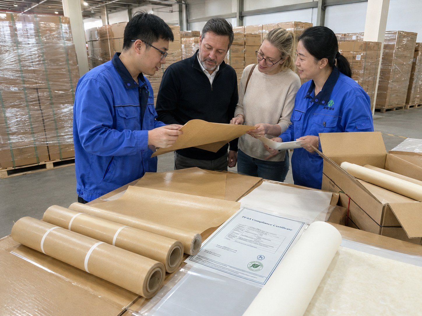Parchment paper supplier export cartons with PFAS compliance certificate