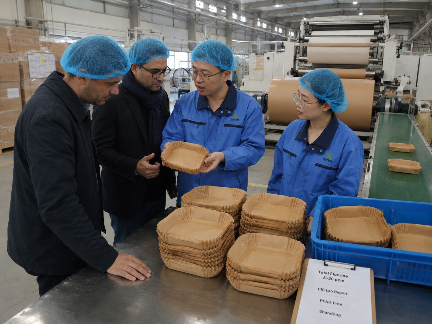 Silicone-coated air fryer paper liners Total Fluorine 5-20 ppm CIC lab report PFAS-Free Shandong