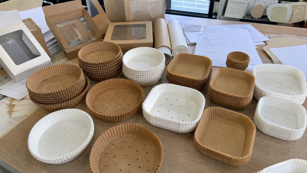 air fryer paper liners bulk sample comparison for size GSM hole pattern and retail pack review