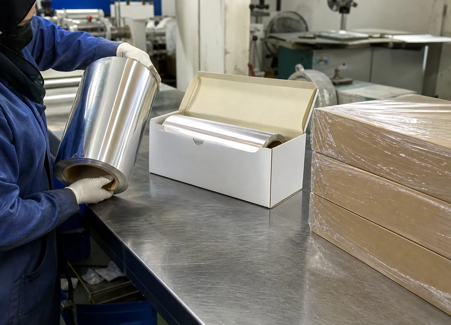 Aluminum foil roll converting packing and application context