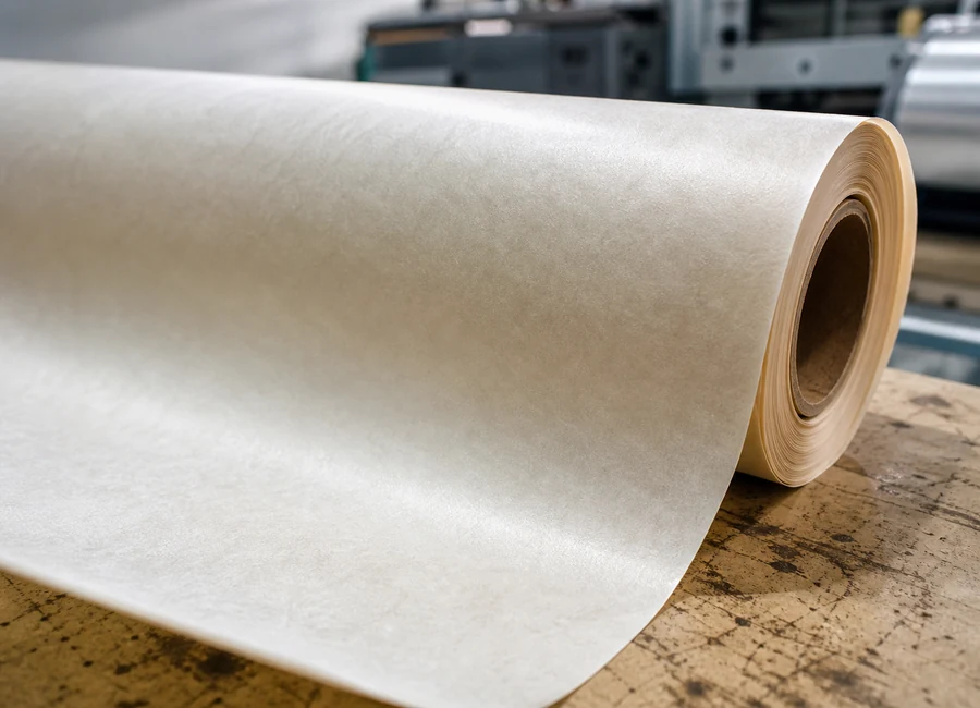 Baking paper silicone surface under natural factory light