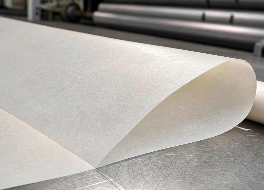 Parchment paper fiber texture and silicone gloss close-up
