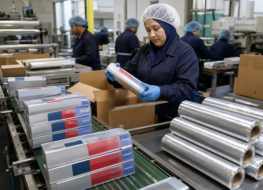 Aluminum foil roll converting packing and application context