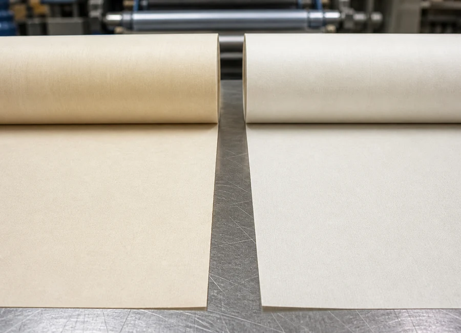 Two baking paper surfaces compared under the same light