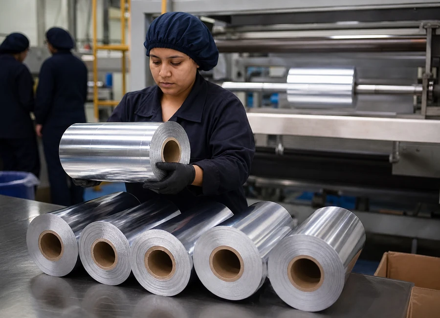 Aluminum foil roll converting packing and application context