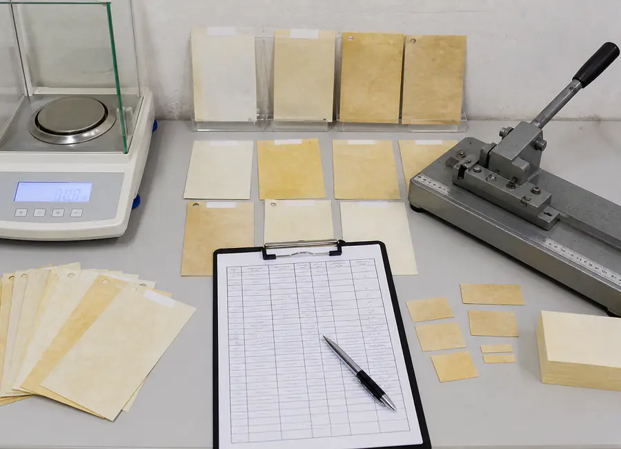 Chinese quality technician inspecting parchment paper wholesale