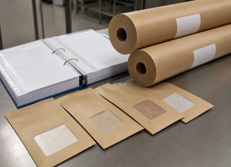 Chinese quality technician inspecting parchment paper supplier