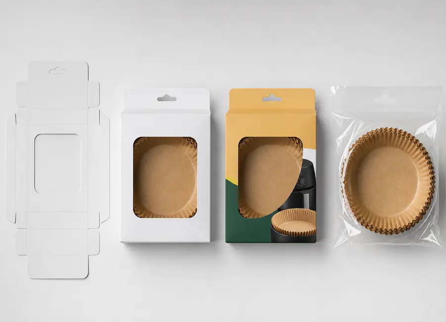 Same-spec air fryer liner packaging comparison