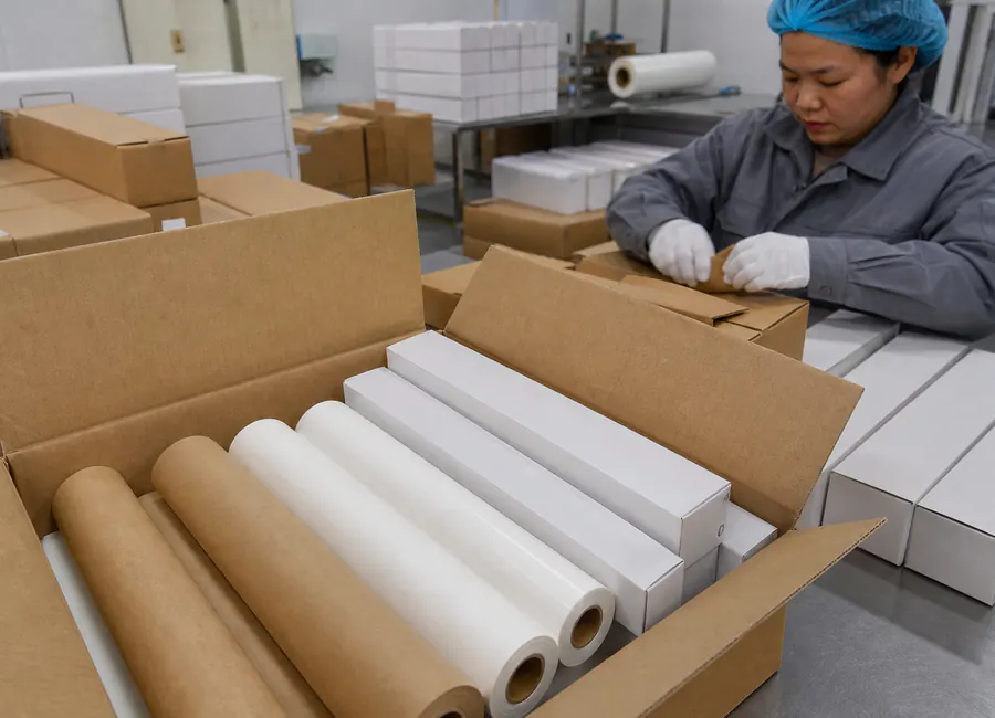 private-label baking paper rolls or sheets in retail and transport packaging commercial application
