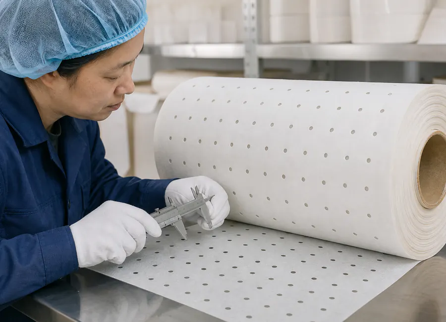 custom perforated steaming-paper sheets and liners inspection and packing