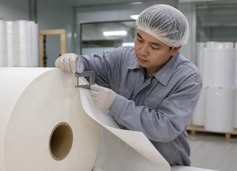 jumbo or finished baking-paper rolls where layer displacement affects converting or packing inspection and packing