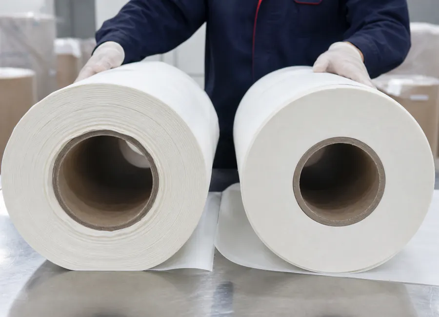 jumbo or finished baking-paper rolls where layer displacement affects converting or packing sample comparison