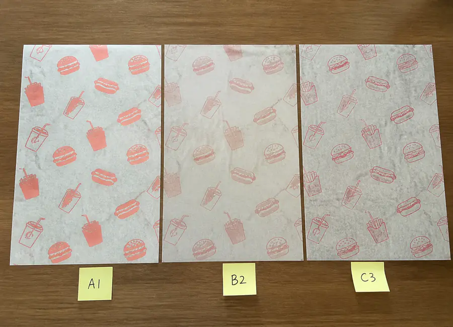 Same-spec custom printed wax paper comparison