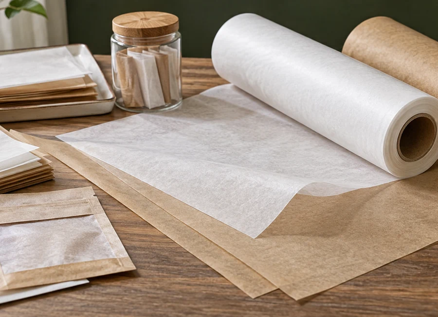 Parchment rolls and sheets on an export document review desk — packing inspection
