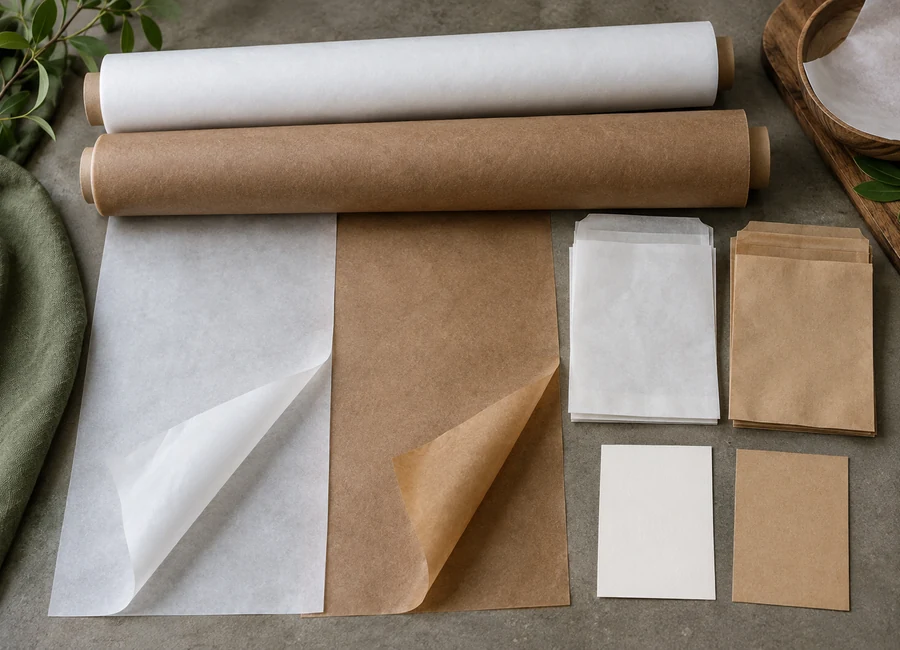 Parchment rolls and sheets on an export document review desk — sample comparison