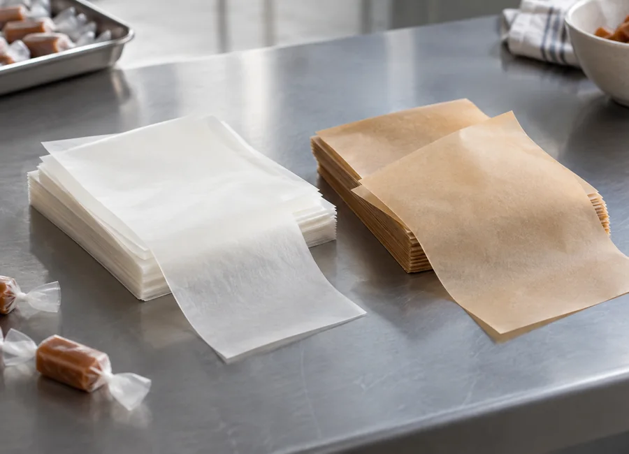 Overlapping candy paper sheets on two sample stacks