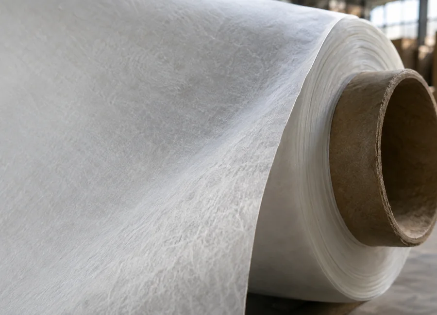 White parchment surface and translucent edge beside a roll core