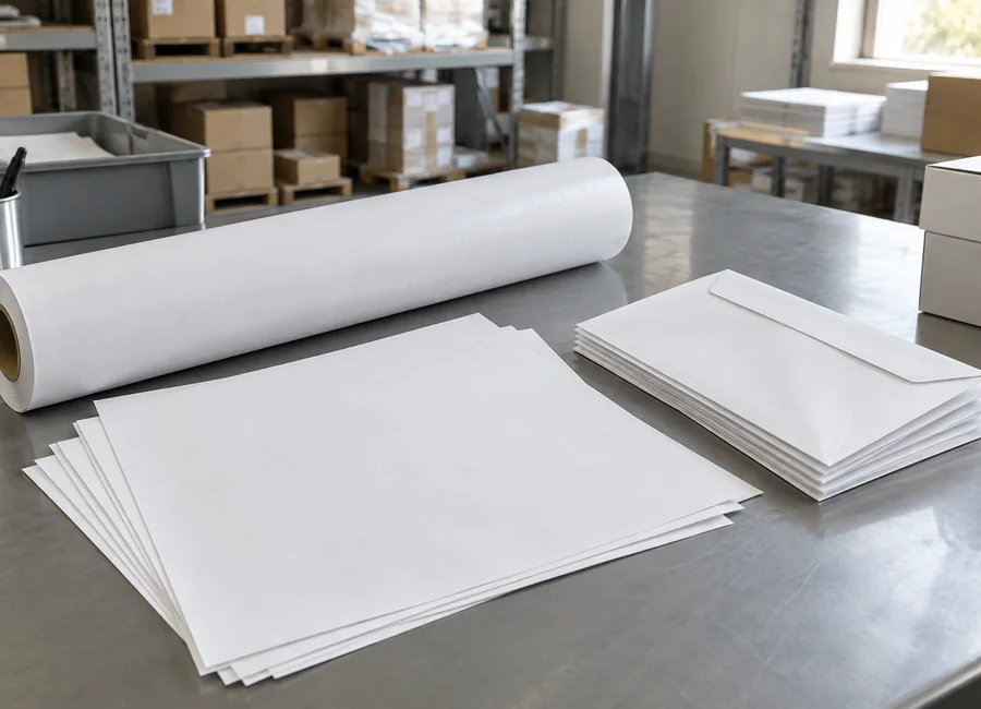 White paper specimens and plain retention envelopes