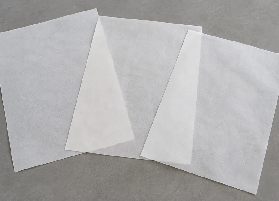 Three near-white parchment specimens under diffuse light