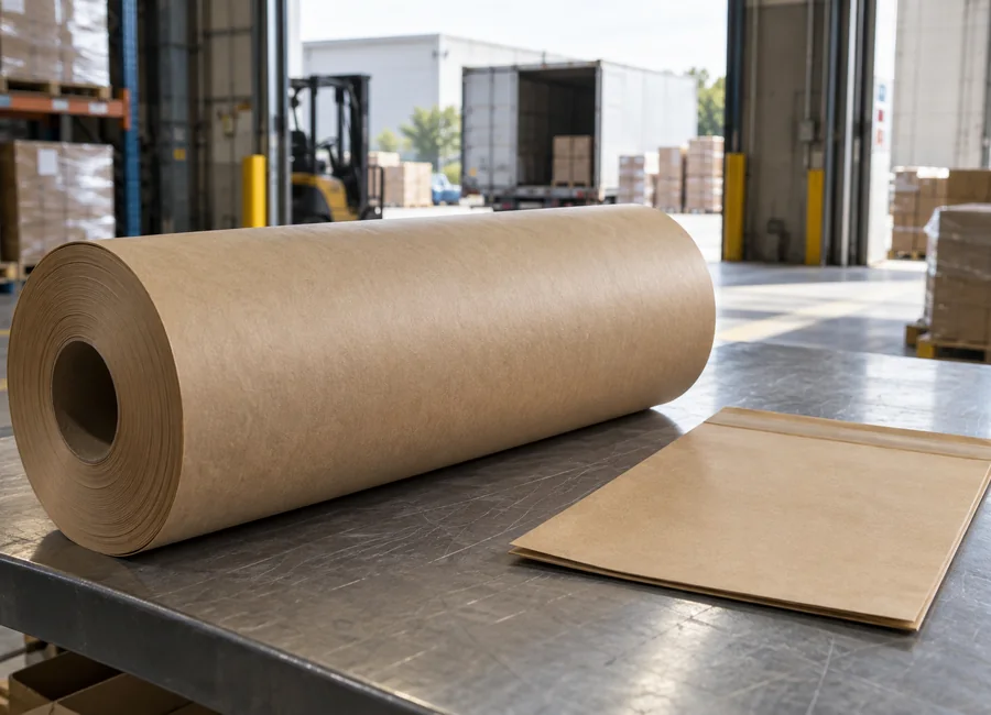 Wrapped paper roll beside a blank dispatch folder